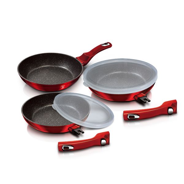 Berlinger Haus 5-Piece Marble Coating Smart Lid Frypan Set - Burgundy