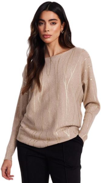 Quiz - Women Beige Knit Foil Detail Jumper
