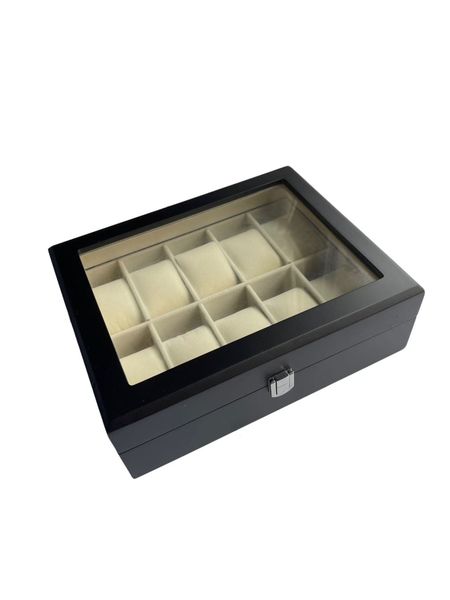 Wooden 10 Slot Watch Display Case - Black