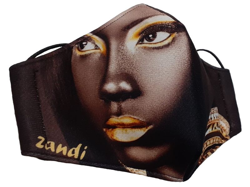 Zandi Face Mask - Ethnic Lady - Gold - Washable &amp; Reusable
