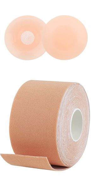 Boob Tape for Breast Lift with 2 Piece Reusable Silicone Nipple Cover