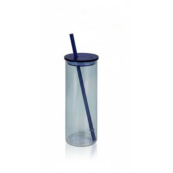Stylish and Chic 460ml Blue Glass Water Bottle with Straw