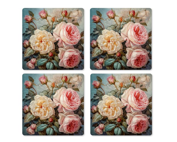 Coasters: Vintage Rose Bouquet - 4 Pack
