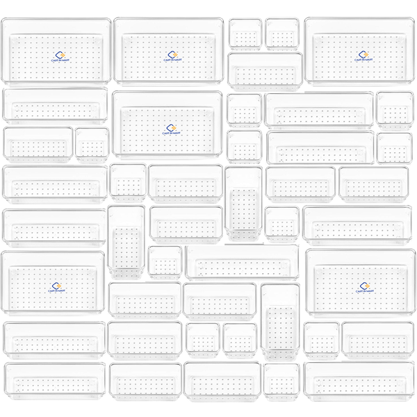 44 Piece Clear Acrylic Drawer Organizer Bins 4 Sizes Cosmetic Kitchen Trays