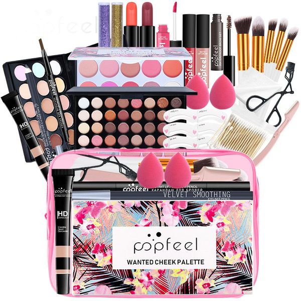 Popfeel Portable Cosmetic Make Up Set Brush Lip Gloss Eye-Shadow Brush