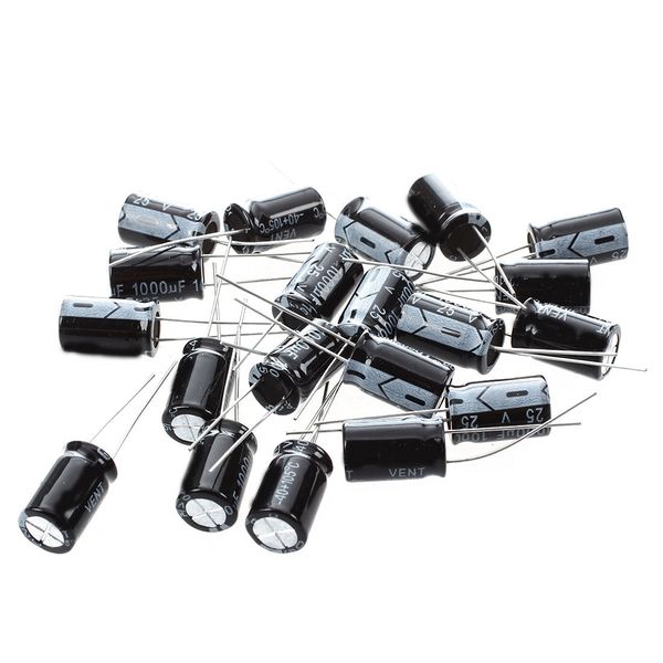 20 Pcs 1000uF 25V 105C Radial Electrolytic Capacitors Black 10x17mm