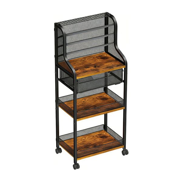 4-Tier Rolling Storage Cart With Drawer And Brush Holder Art Organizer