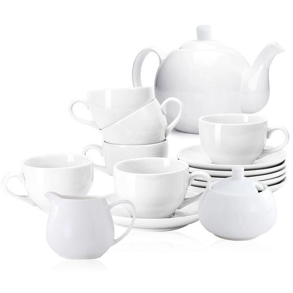 Fine Porcelain Beautiful Cup&amp;Saucer,Teapot, Creamer &amp; Sugar Pot Set - Combo