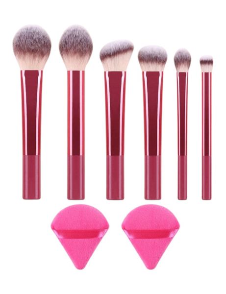 8 Piece Essential Makeup Brush Set With Setting Powder Puffs - Black