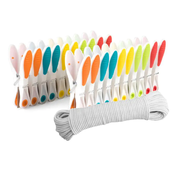 White Plastic 20 Pack Clothes Pegs and Washline 20m