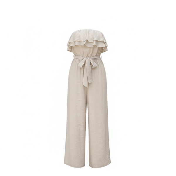 Sleeveless Tube Jumpsuit - Beige