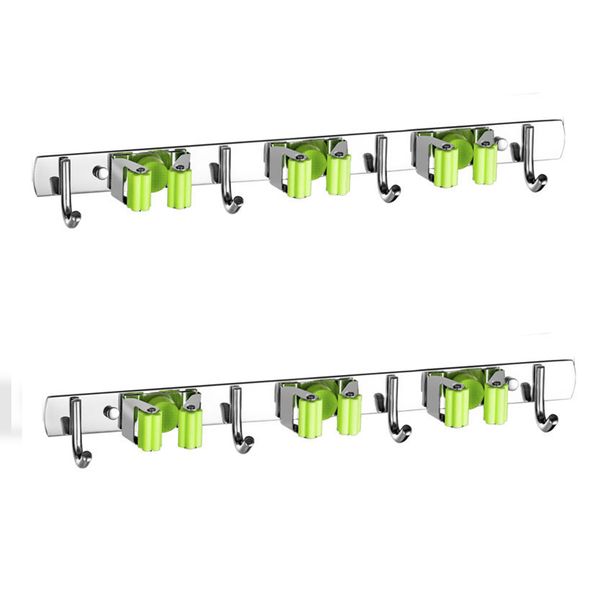 Wall Mount Broom Organizer Tool Rack 2 Pcs, 3 Slots and 4 Hooks, 38x2.8x4CM