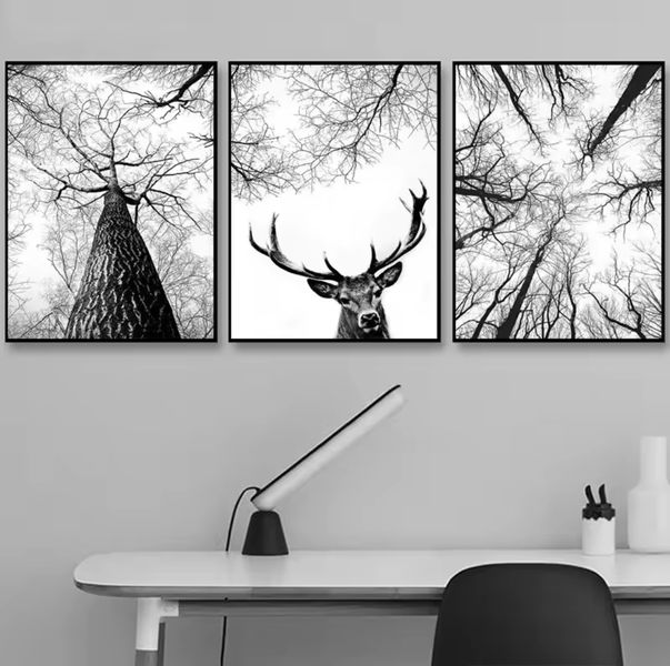 Canvas Wall art: Three - Piece - Deer and Tree