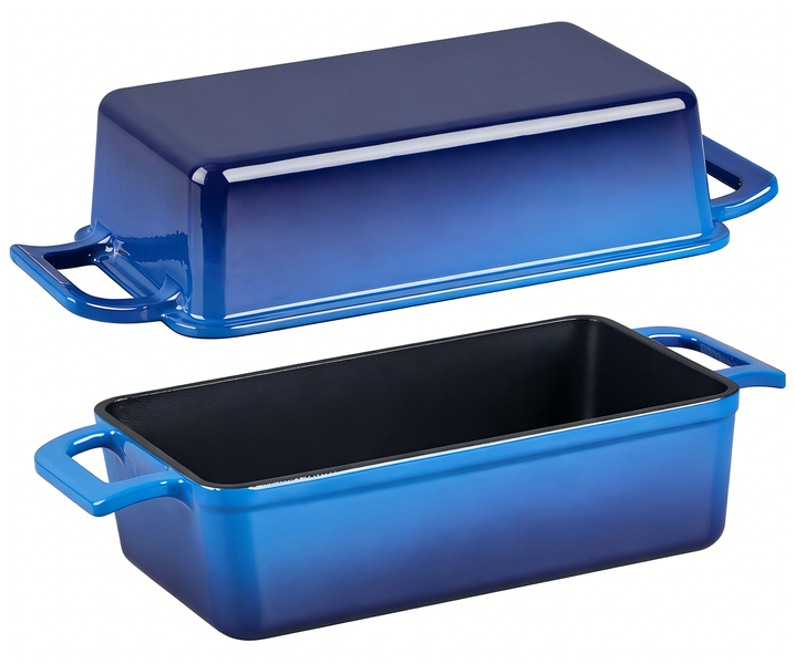 P&amp;P CHEF 2-In-1 9 x 5 Inch Cast Iron Loaf Pan with Lid (Red) - 2 Piece Set