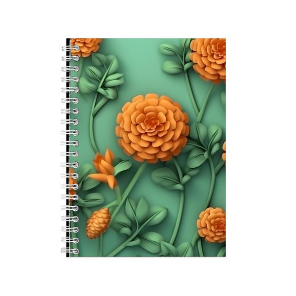 Orange Marigold Flowers Light Green Notebook Gift Idea A4 Notepad Pad 104