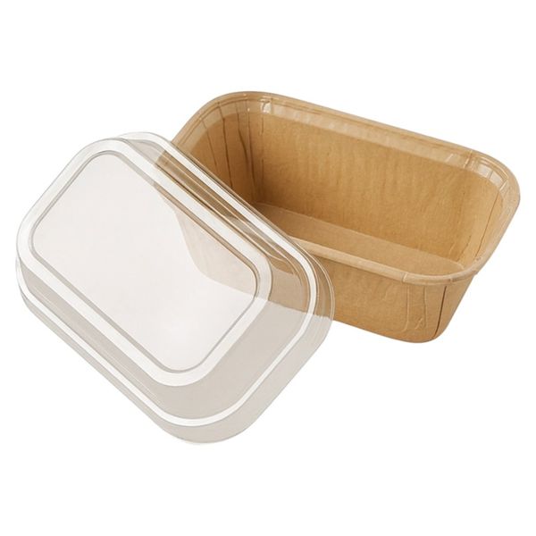 50 Piece Rectangular Paper Baking Cups with PET Transparent Covers - Brown