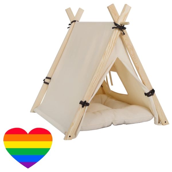 Pet Teepee Tent for Large Dogs Portable Pet 63cm -White &amp; Heartsticker