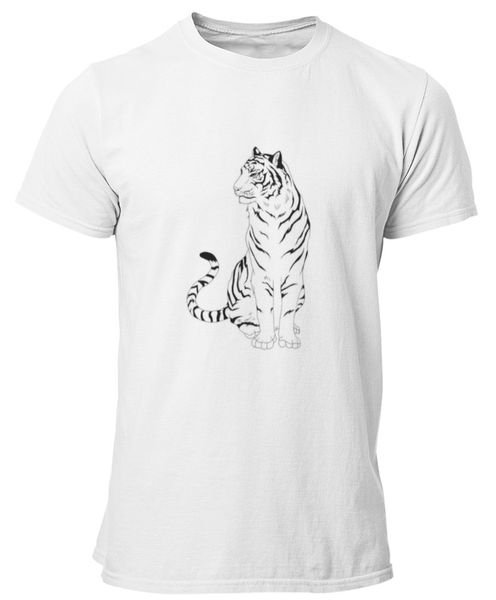 PepperSt White Mens T-Shirt - Black and White Tiger