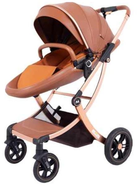Baby Stroller Can Sit and Lie Down Pu Leather Egg Style 2 in 1 Luxury-Black