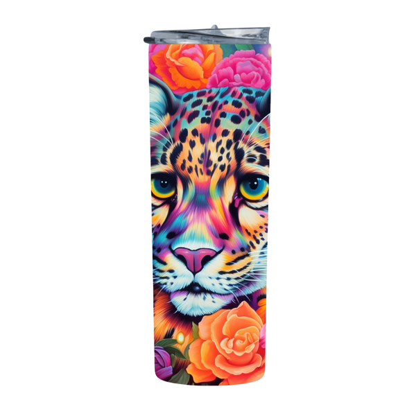 Floral Snow Leopard 20 Oz Straight Skinny Tumbler 007