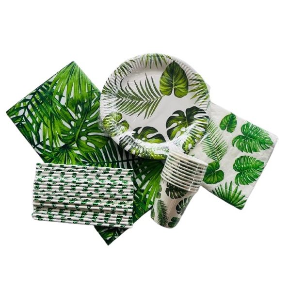 Tropical Leaves Theme Party Pack Tableware Set - Serves 10