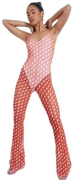 I Saw It First Ladies - Mesh Cami Strap Flared Jumpsuit