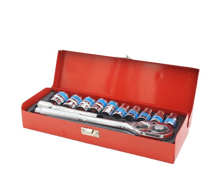 OMS 1/2 Inch Socket Set with Red Metal Case - 12 Piece