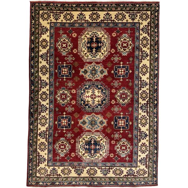 235 x 165cm Hand Knotted Afghan Kazak Bright Red &amp; Ligth Brown Wool Rug