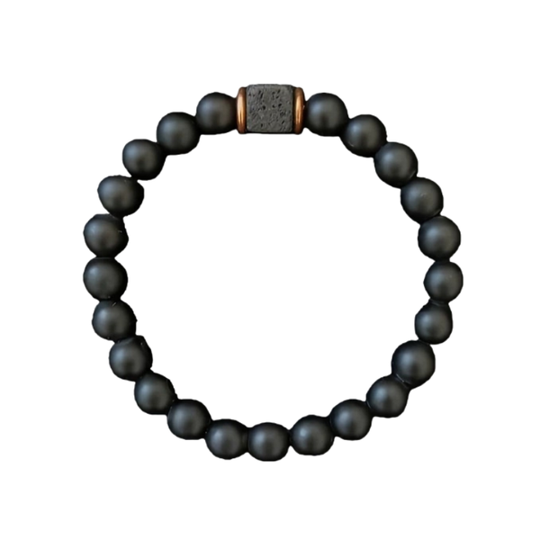 Men's Lava Stone Bracelet Square Black Onyx Jewelry for Modern Gents