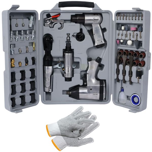 72Piece Heavy Duty Air Tool Kit - Wrench Ratchet Hammer Die Grinder &amp; Glove