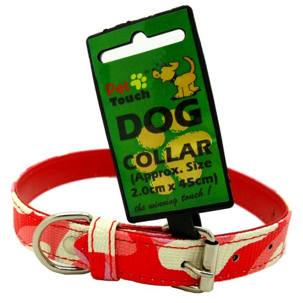 Medium Pet Puppy Dog Camouflage Collar Adjustable PU Leather Red Pink