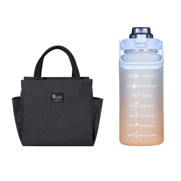 Large Thermal Insulated Lunch Bag + 2L Motivational Water Bottle - Orange