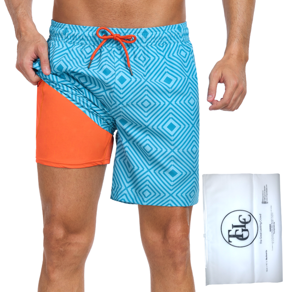 The Great Looking Crowd Men's Quick-Dry Swim Shorts with Compression Liner, Zip Pocket &amp; Zipper Bag