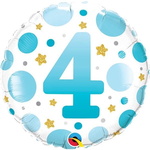 18 Inch Foil Round Age 4 Blue Dots