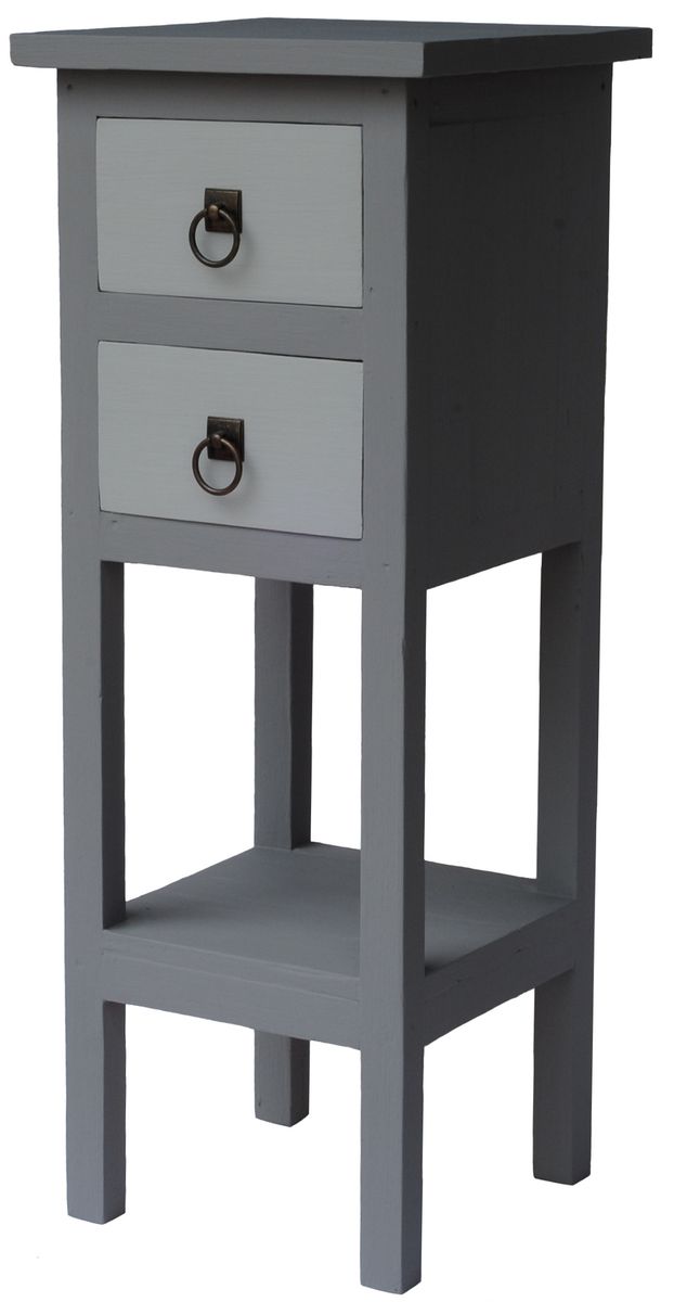 GC Juliet2 Tall Slim Accent Table with 2 Drawers & Shelf Stand Wood