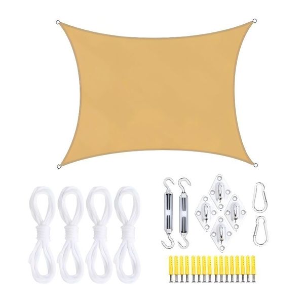 Rectangle Sun Shade Sail UV-Blocking Waterproof Quick-Dry Windproof 3x5M