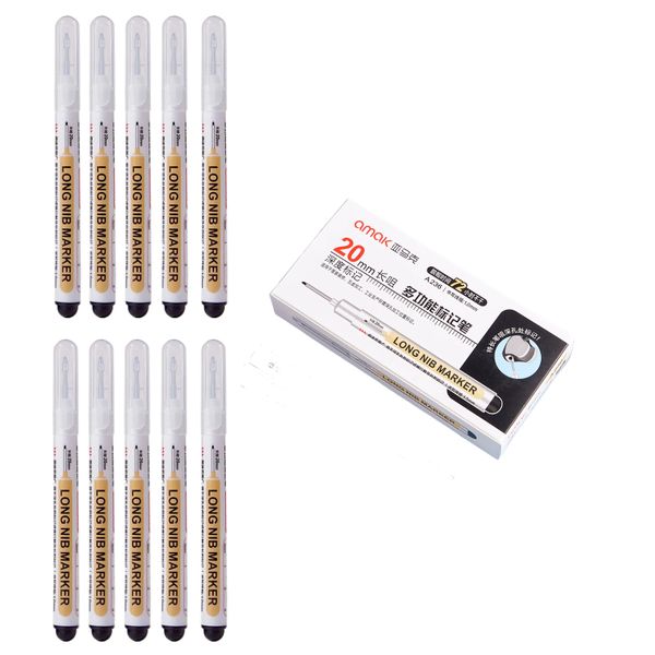 10 Pcs Long Head Markers Long Nib Deep Hole Pen, Colorful Carpentry Pen