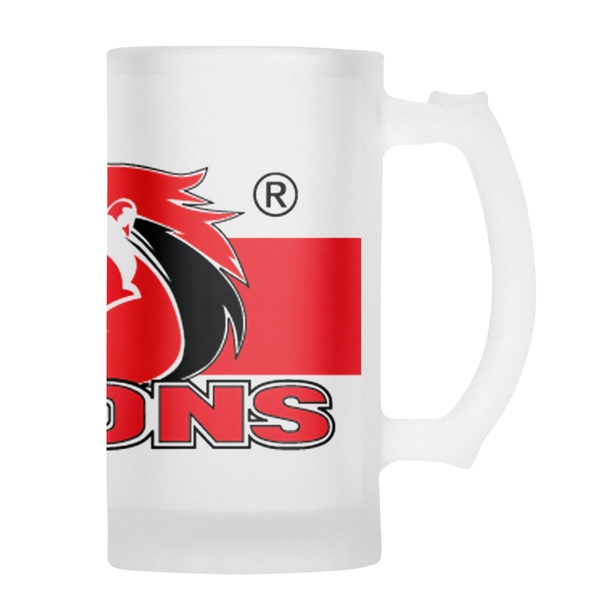 LIONS Rugby Frosted Glass Beer Mug