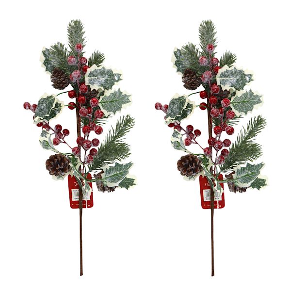 2 Piece Artificial Snow Berry Pinecone With Grape Leaves Spray