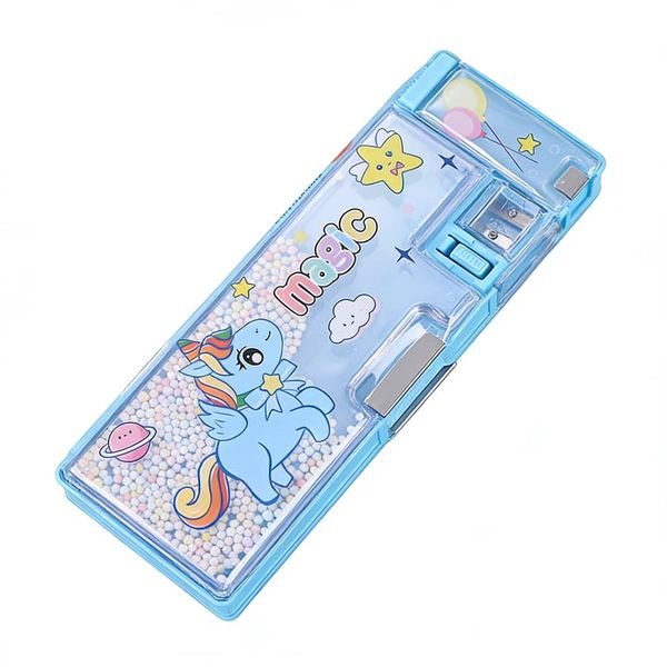 Double Compartment Pencil Box, Magnetic Pencil Box Button Enabled Storages