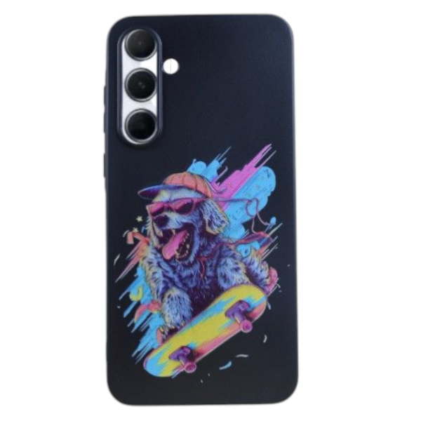 Skater Dog Graphic Phone Case Compatible With Samsung Galaxy A55 5G- Black