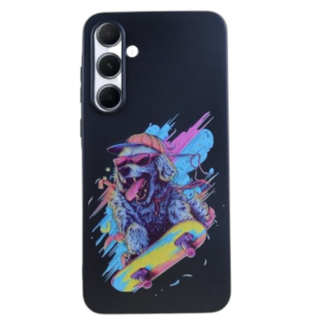 Skater Dog Graphic Phone Case Compatible With Samsung Galaxy A55 5G- Black Image