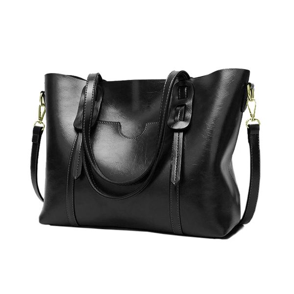 Women's Large Capacity Trendy Soft PU Leather Shoulder Handbag - Black