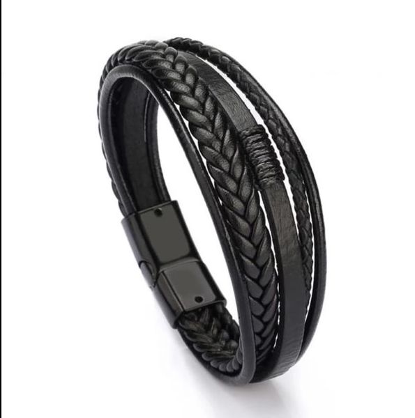 Men/Women Trendy Genuine Leather Bracelets Multilayer Braided Black
