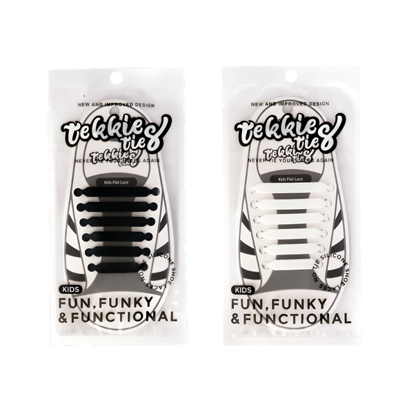 Tekkie Ties Kids Black and White Silicone Laces