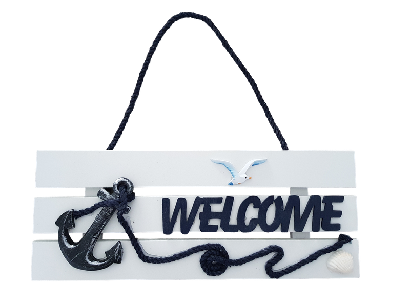 Nautical Welcome Sign - Beach House Decor - Anchor