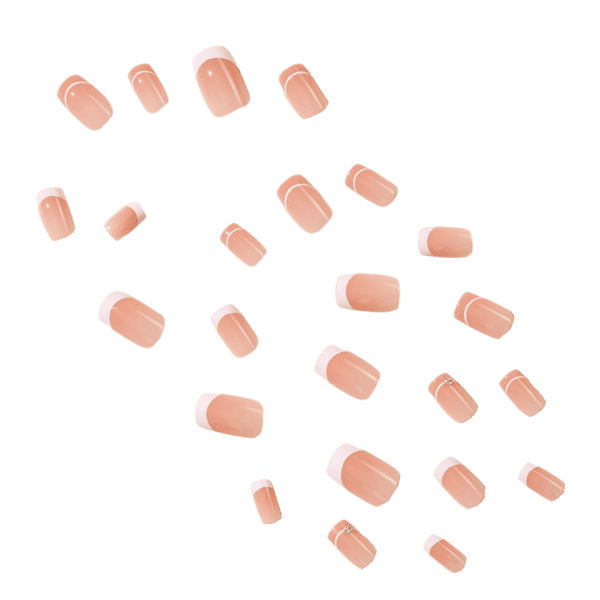 24 Piece Elegant French Tip Press-On Nails With Rhinestones - Nude/White