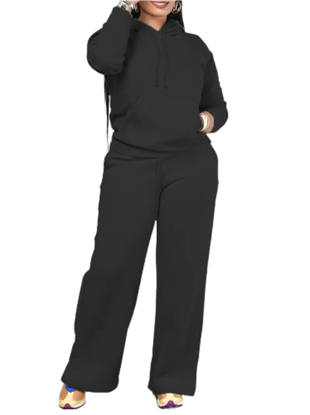 Secret Shield - Hooded Drawstring Sweatshirt &amp; Straight Leg Pants