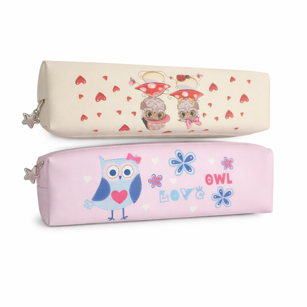Cute Owl &amp; Sweet Treat Designs - 2-Pack Printed Pencil Cases