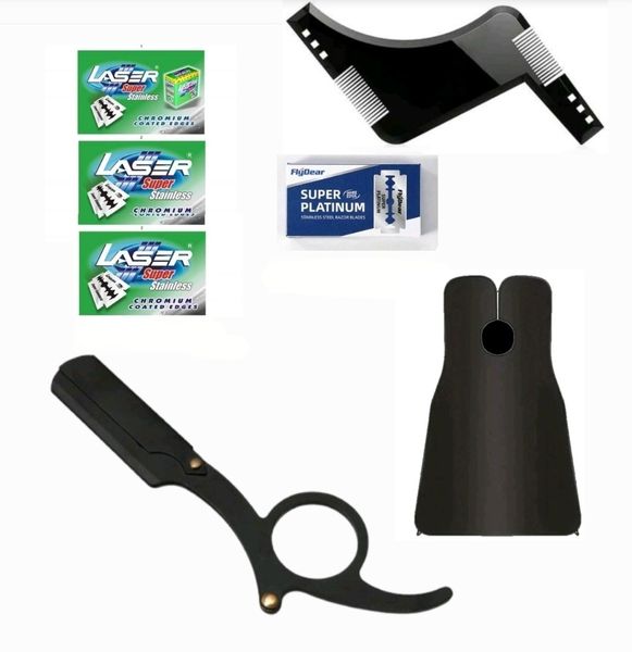 Men's Beard Styling &amp; Trimming Kit - Shaper Tool, Hair Catcher, Razor Blade